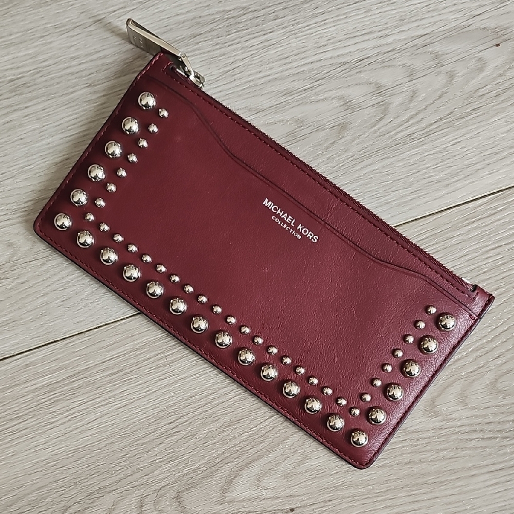 Michael Kors Collection Burgundy Studded Leather Slim Wallet